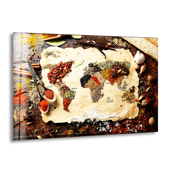 Spice Map Glass Wall Art, print picture on glass,Tempered Glass Wall Art