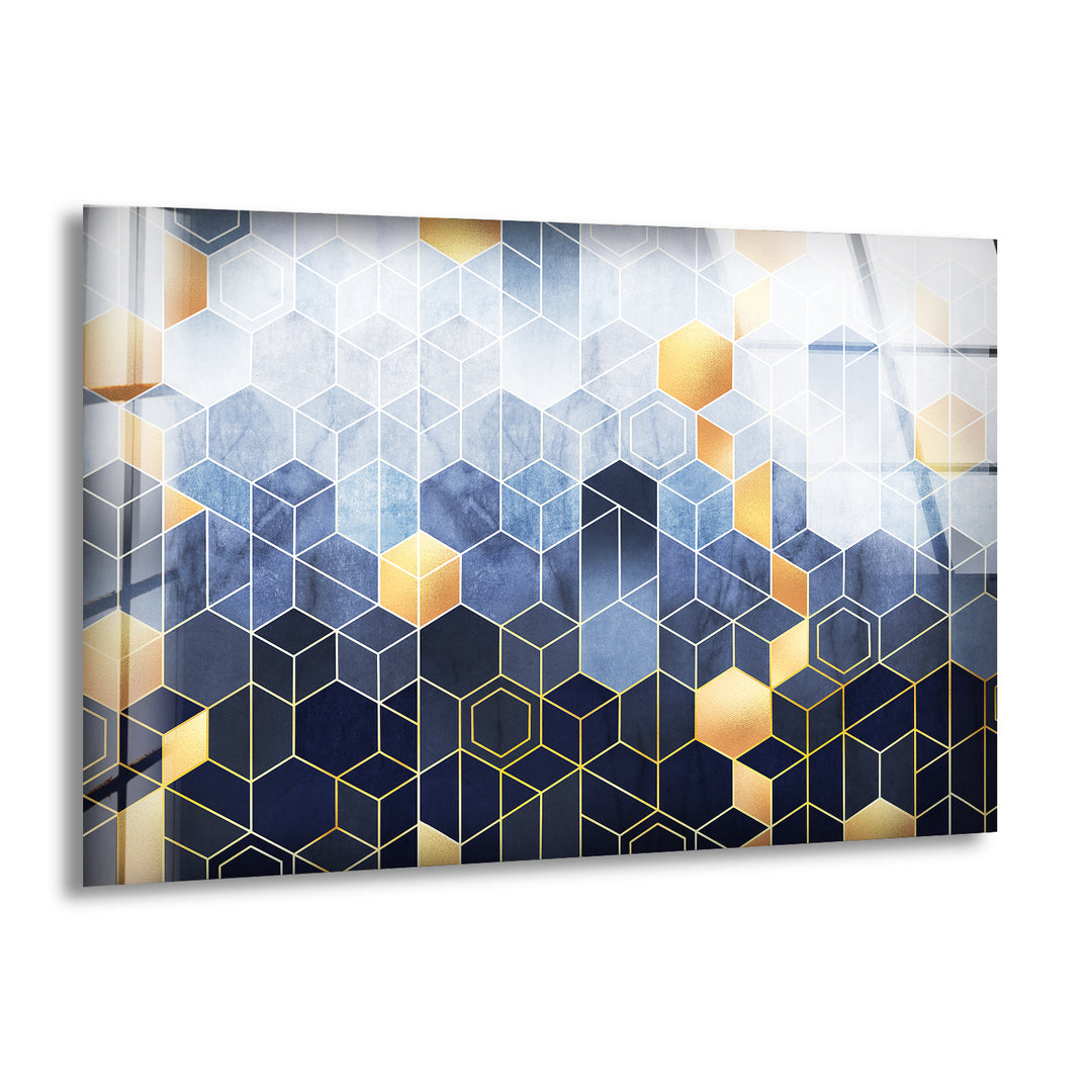 Gold Hexagon Glass Wall Art , print picture on glass,Tempered Glass Wall Art