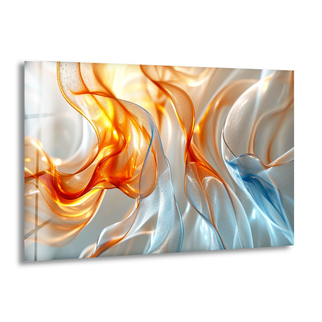 Blue and Orange Abstract Glass Wall Art glass pictures for Wall, glass prints wall art
