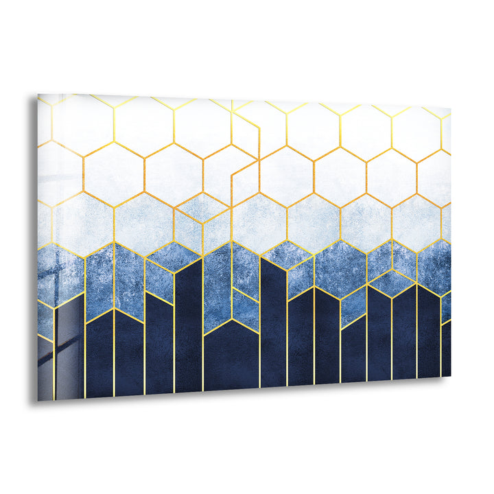 Blue Hexagons Abstract Glass Wall Art