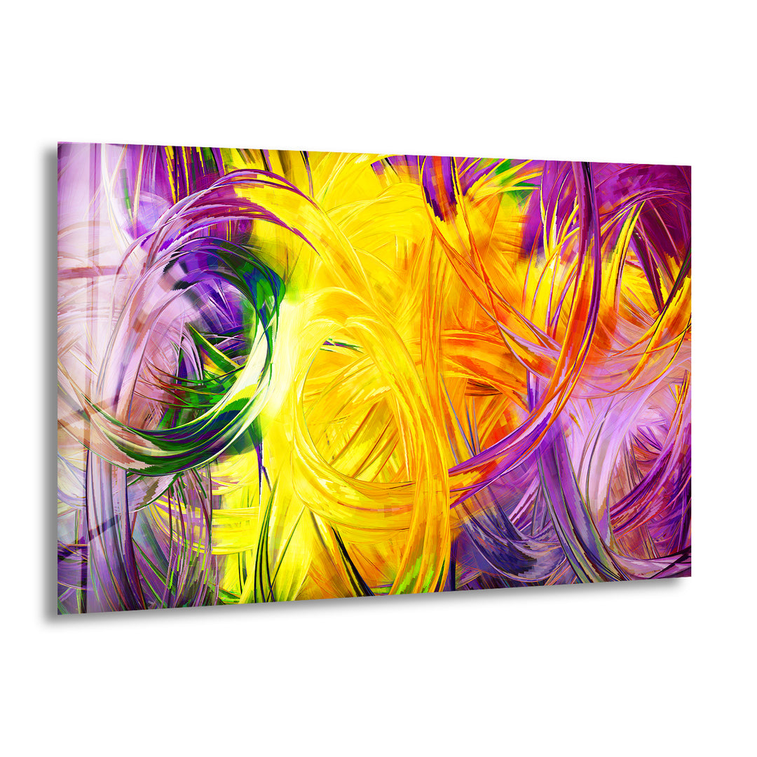 Abstract Art Yellow Fractal Tempered Glass Art