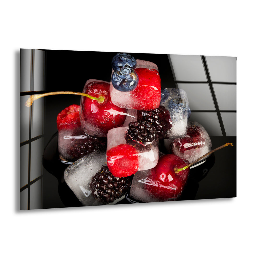 Iced Cherries Glass Wall Art, print on glass, glass printed photos