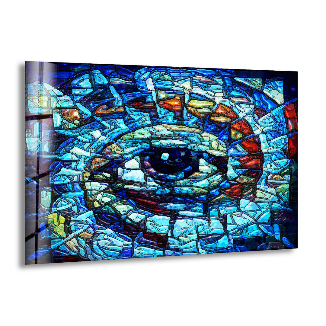 Blue Eye Mosaic Glass Wall Art print picture on glass, Tempered Glass Wall Art