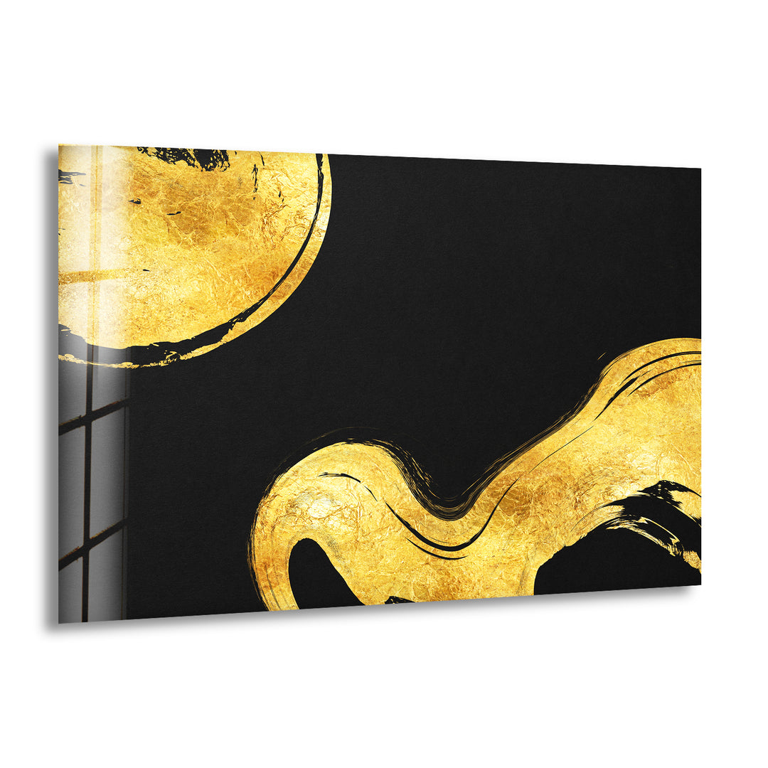 Gold Waves on Black Abstract Glass Wall Art, glass printing Wall art, tempered glass art