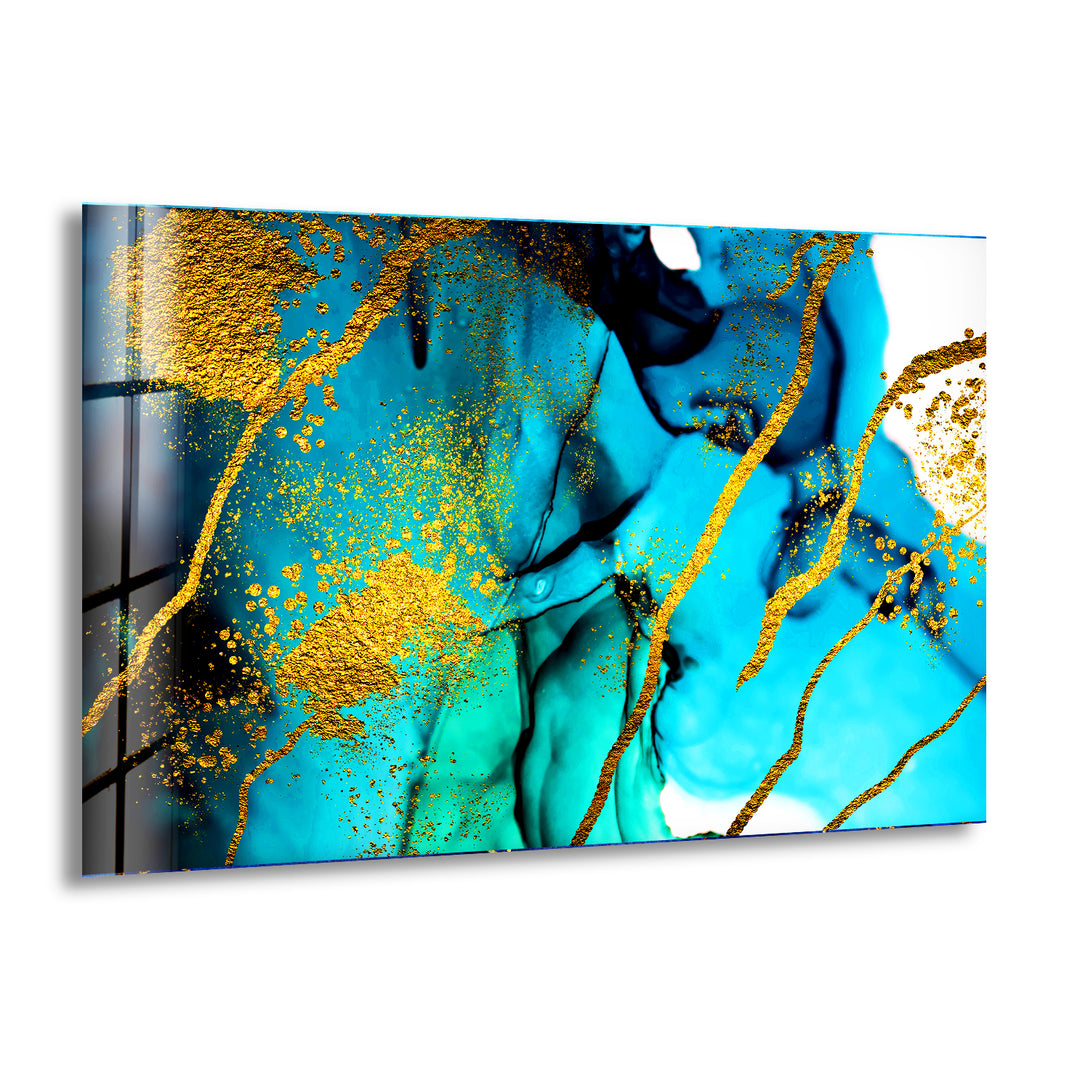 Blue and Golden Marble Glass Wall Art glass image printing, glass prints from photos