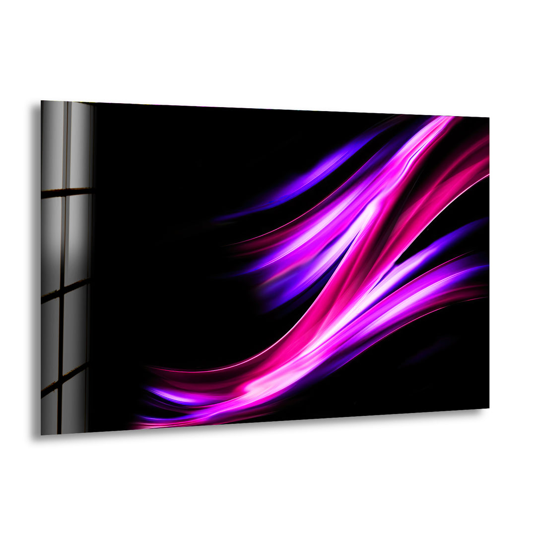 Neon Purple Wavy Fractal Glass Wall Art