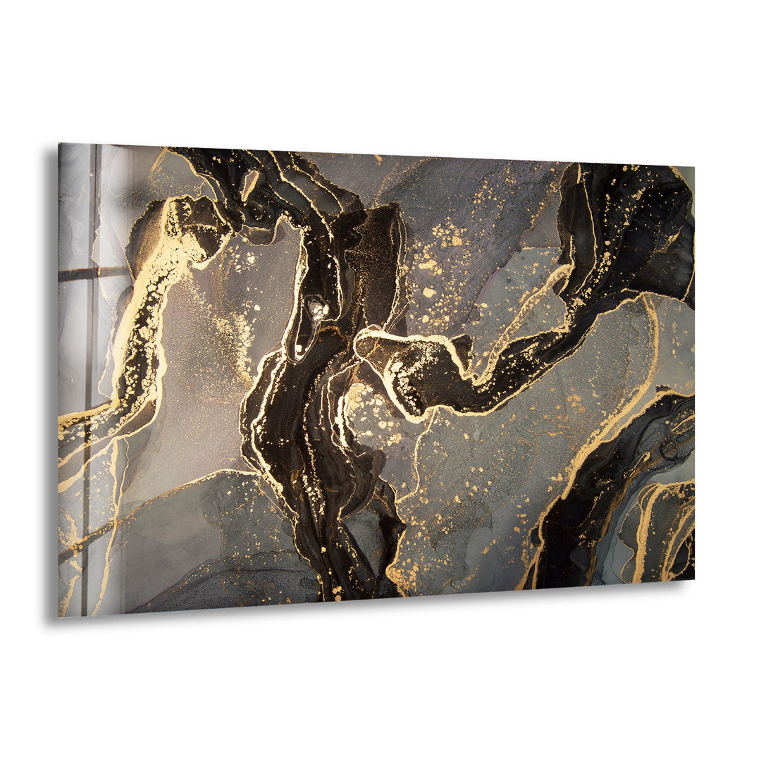 Abstract Gray & Gold Glass Wall Art glass pictures for Wall, glass prints wall art