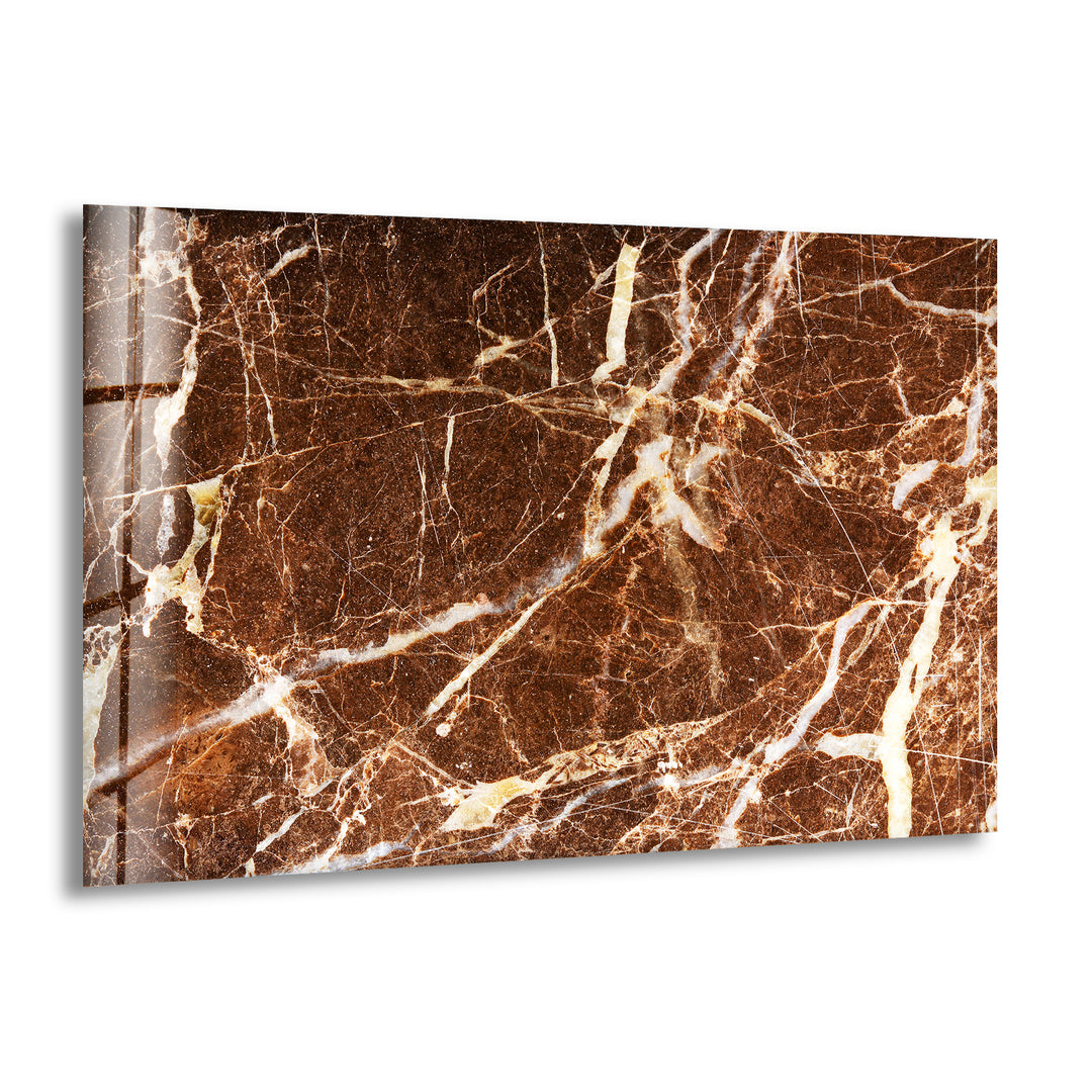 Brown & White Marble Abstract Glass Wall Art print picture on glass, Tempered Glass Wall Art