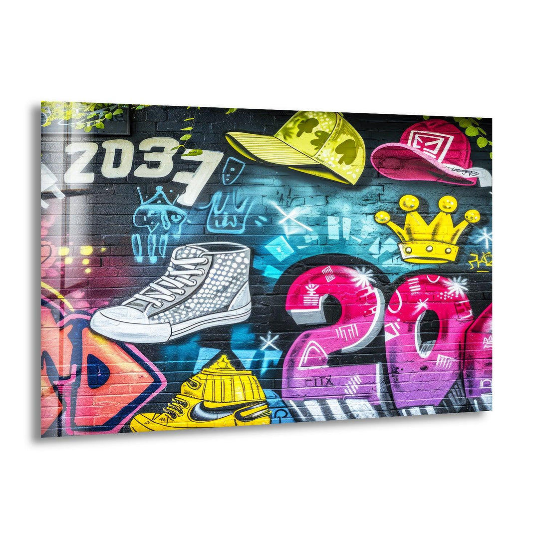 Colorful Graffiti Wall Glass Wall Art print picture on glass, Tempered Glass Wall Art
