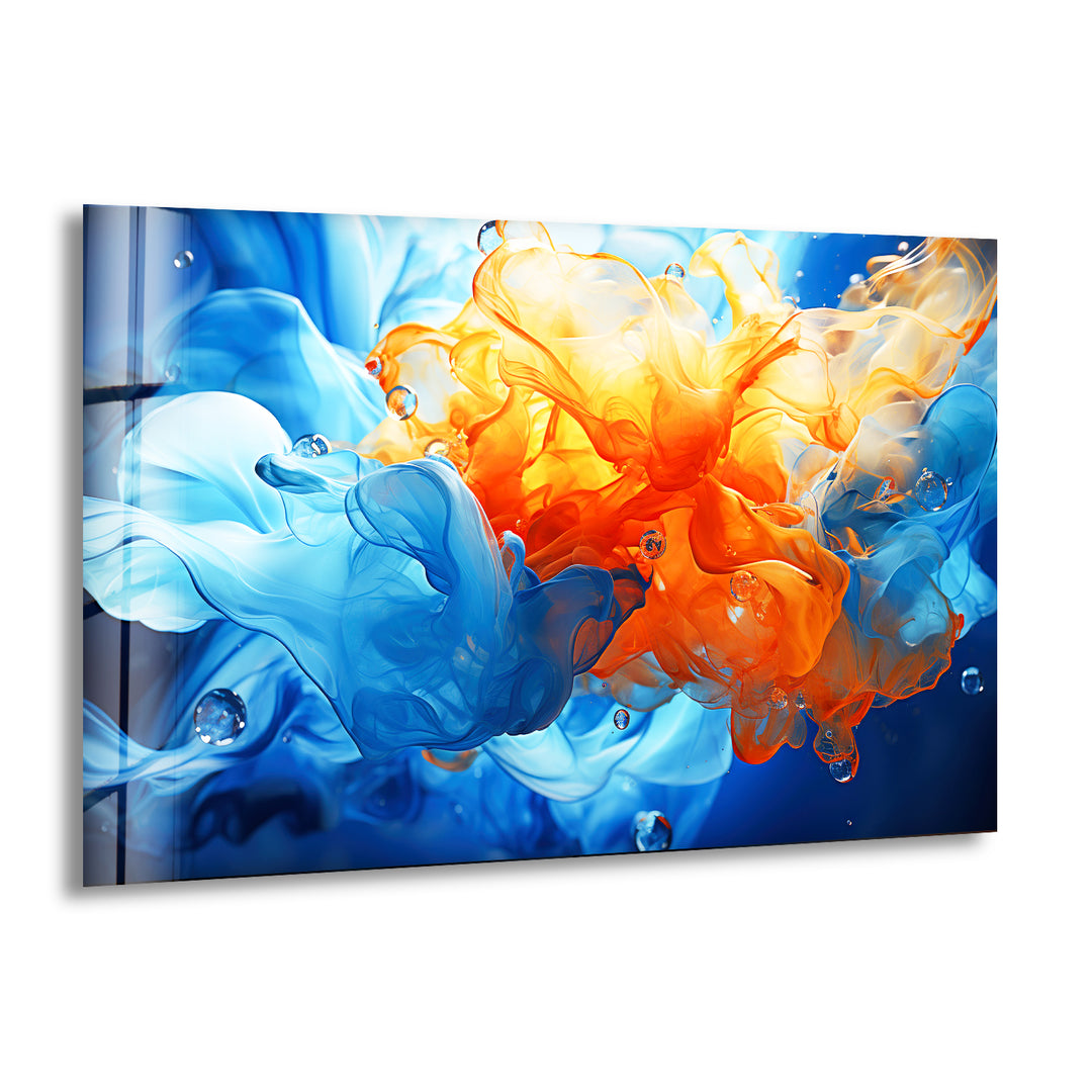 Blue & Orange Abstract Glass Wall Art print picture on glass, Tempered Glass Wall Art