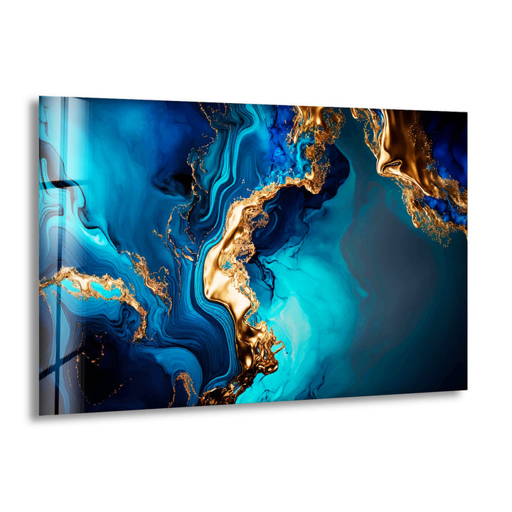 Abstract Turquoise Marble Glass Wall Art