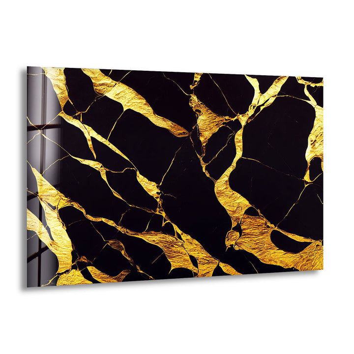 Golden Marbling Abstract Glass Wall Art , glass printing Wall art, tempered glass art