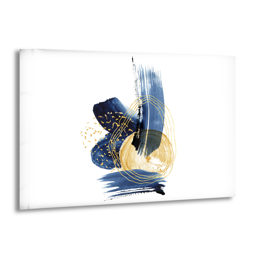 Blue Gold Abstract Painting Glass Wall Art print picture on glass, Tempered Glass Wall Art