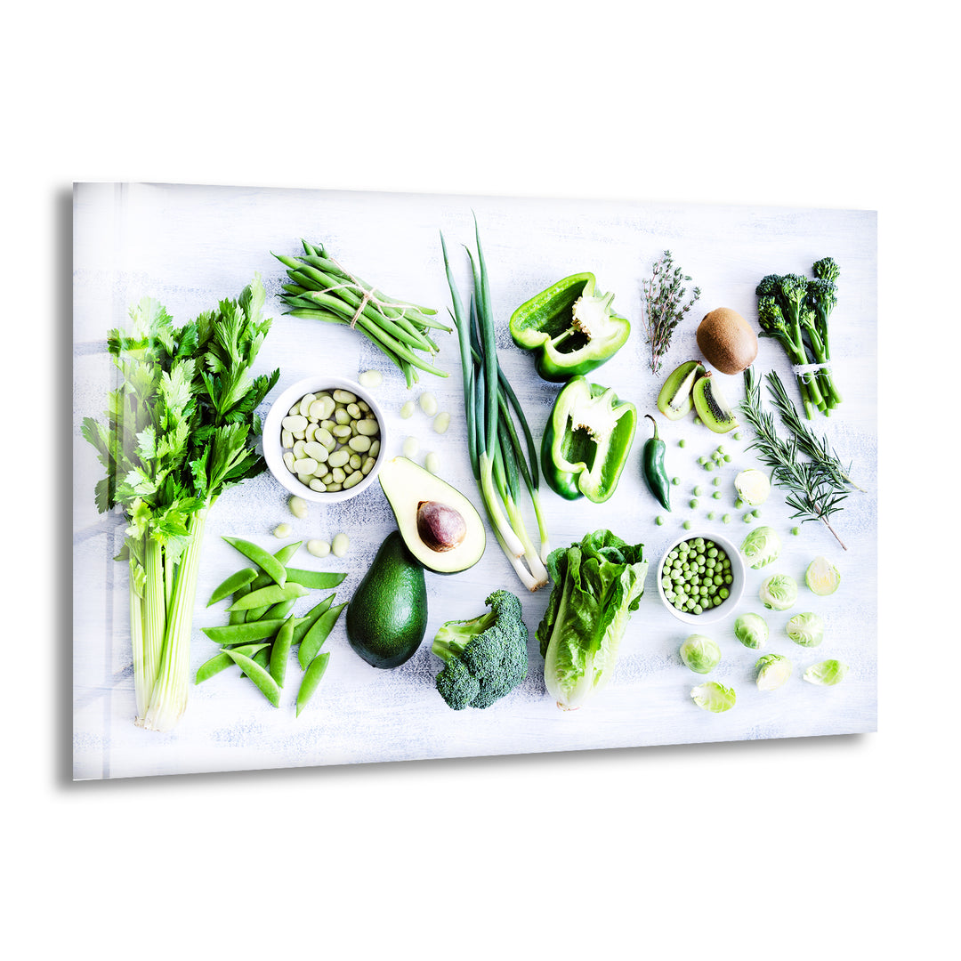 Green Vegetables Glass Wall Art, print picture on glass, Tempered Glass Wall Art