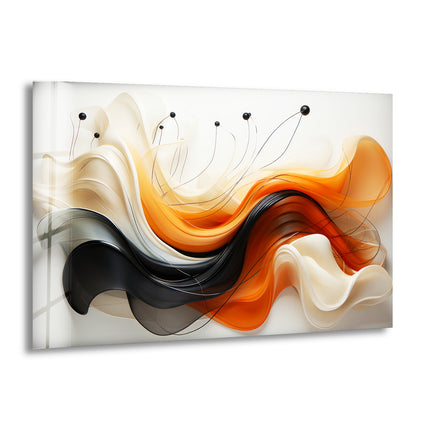 Abstract Orange & Black Wave Glass Wall Art print picture on glass, Tempered Glass Wall Art