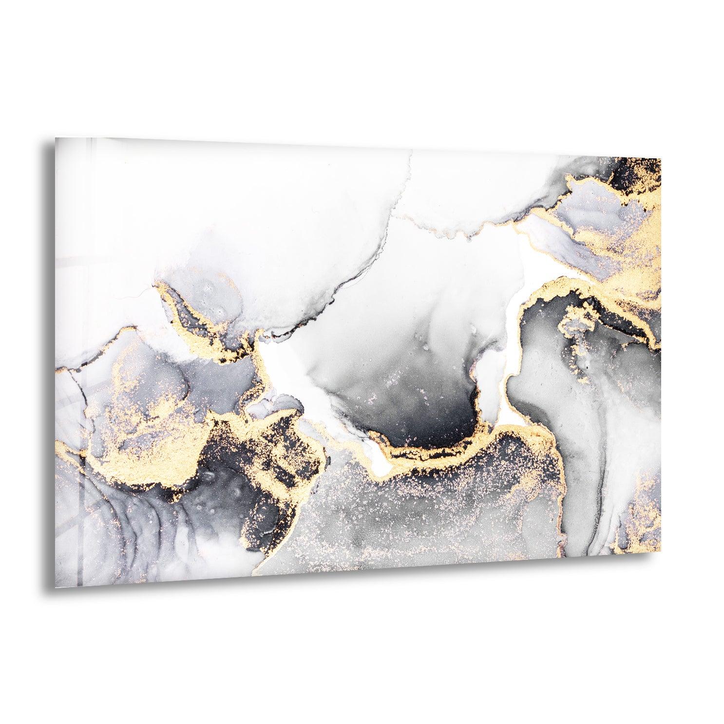 Black Gold Abstract Liquid Ink Art Glass Wall Art