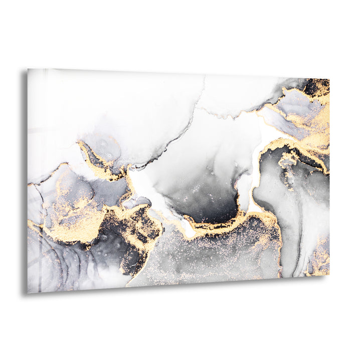 Black Gold Abstract Liquid Ink Art Glass Wall Art