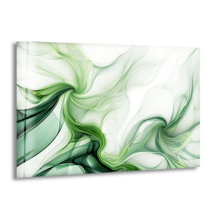 Abstract Green Tones ink Splashes Glass Wall Art