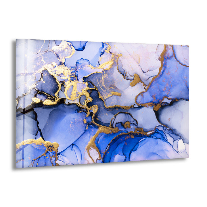 Blue Abstract Alcohol Ink Marble Glass Wall Art print picture on glass, Tempered Glass Wall Art