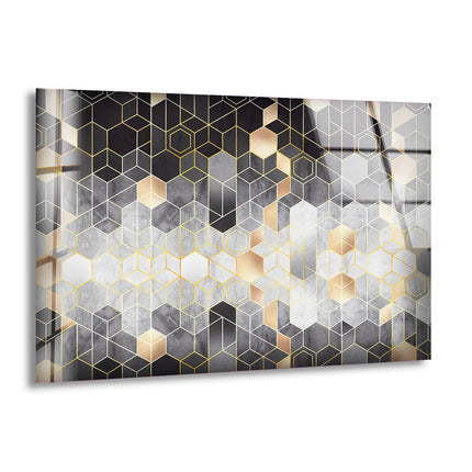 Black Hexagons Glass Wall Art , print picture on glass,Tempered Glass Wall Art