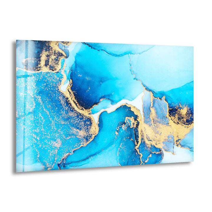 Marble Gold Blue Abstract Glass Wall Art glass image printing, glass prints from photos