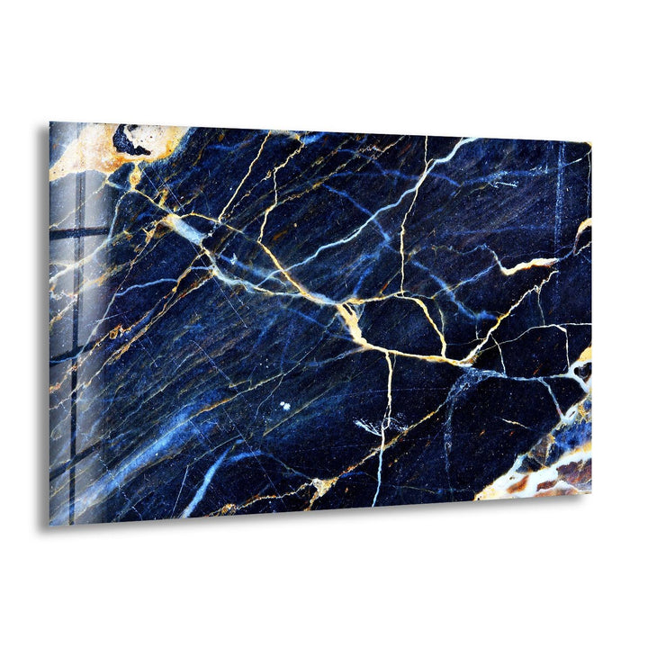 Dark Blue Marble Abstract Glass Wall Art print picture on glass, Tempered Glass Wall Art