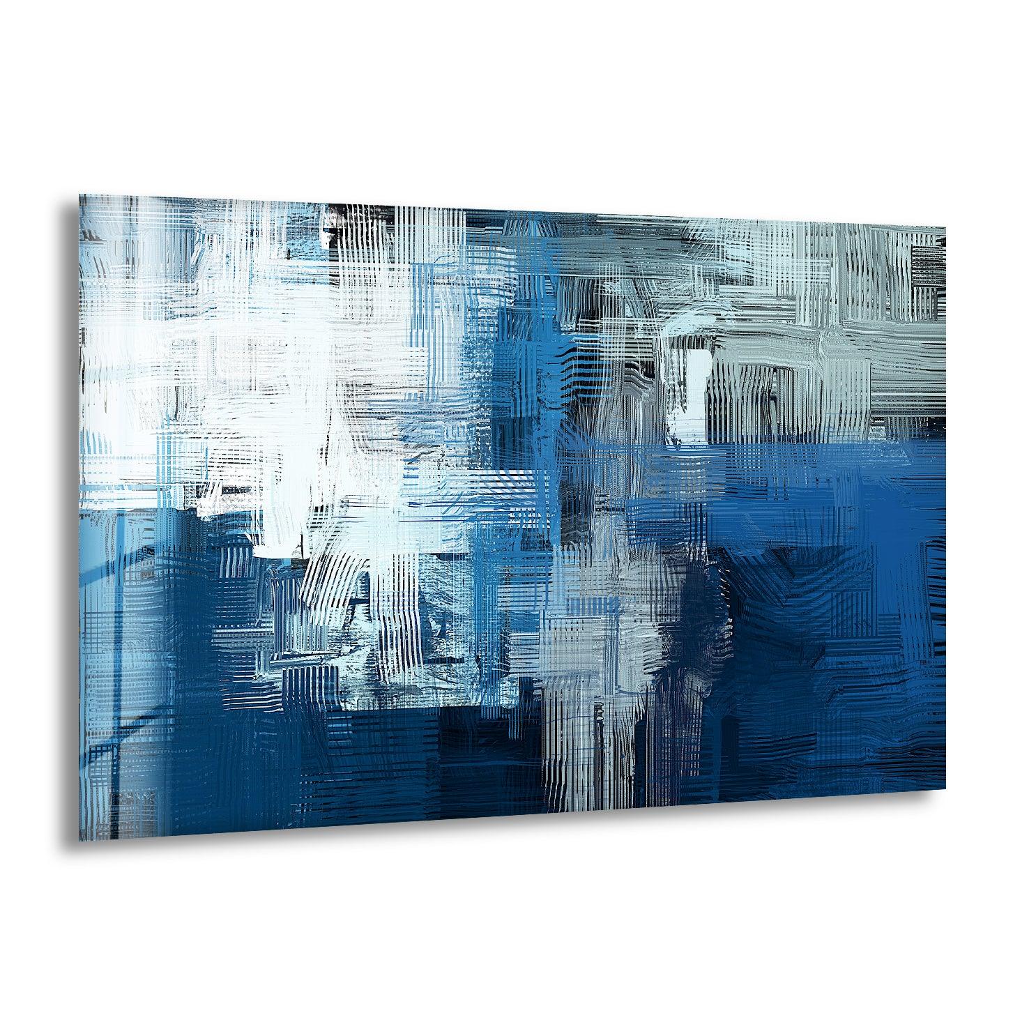 Blue Ink Abstract Glass Wall Art