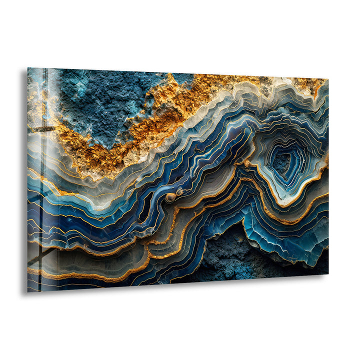 Blue and Gold Marble Decor Glass Wall Art print picture on glass, Tempered Glass Wall Art