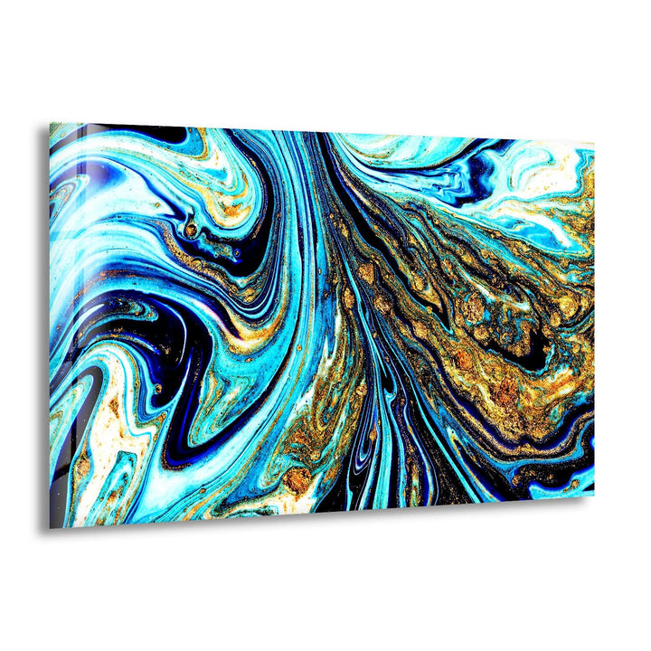 Blue and Gold Veins Alcohol ink Glass Wall Art