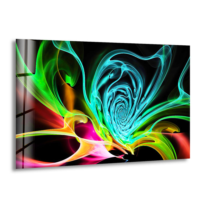 Colorful Abstract Fractal Neon Glass Wall Art glass pictures for Wall, glass prints wall art