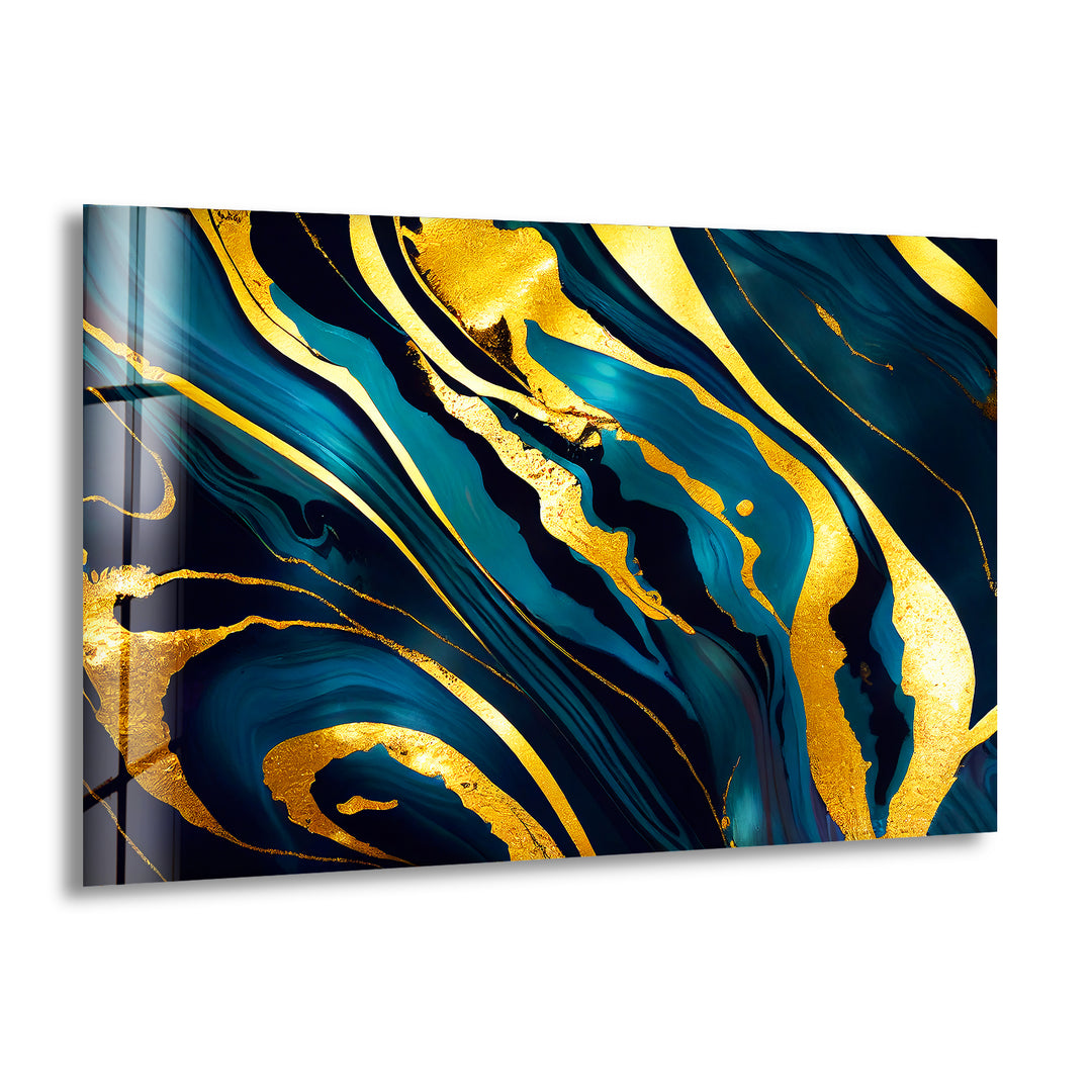 Alcohol Ink Gold Abstract Glass Wall Art print picture on glass, Tempered Glass Wall Art