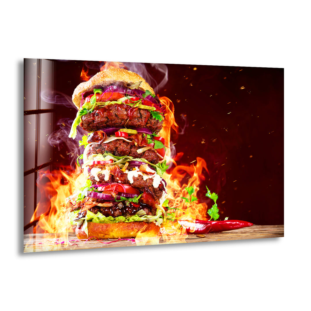 Burger Kitchen Glass Wall Art, print picture on glass, Tempered Glass Wall Art