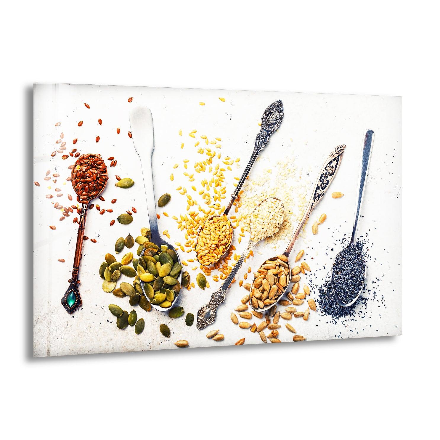 Spoons with Spices Glass Wall Art, print picture on glass,Tempered Glass Wall Art