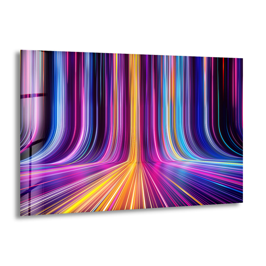 Neon Color Lines Glass Wall Art, glass wall decor, Tempered Glass Wall Art