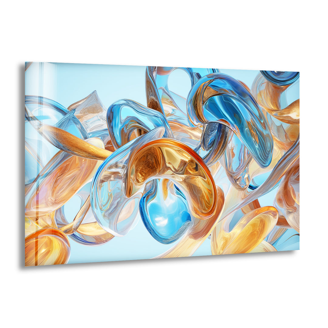 Brown Details Blue Abstract Glass Wall Art print picture on glass, Tempered Glass Wall Art