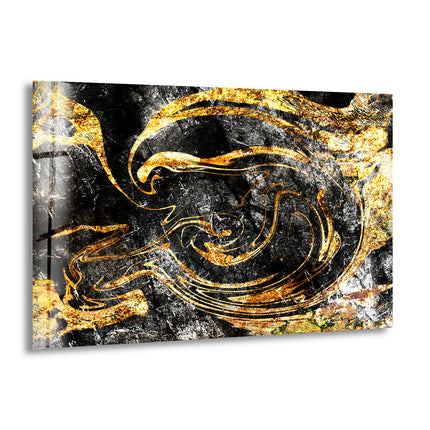 Black and Gold Marbling Mix Glass Wall Art , glass printing Wall art, tempered glass art