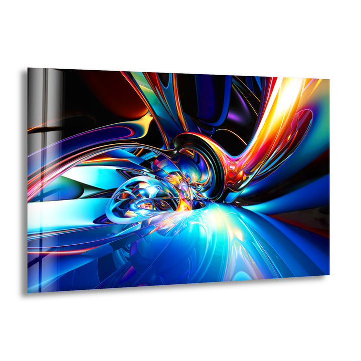 Fractal Blue Abstract Glass Wall Art print picture on glass, Tempered Glass Wall Art