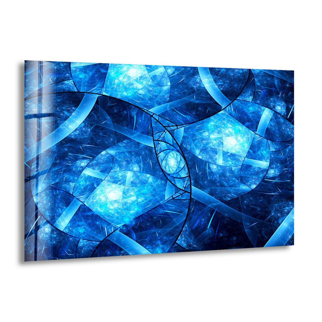 Blue Abstract Patterned Glass Wall Art print picture on glass, Tempered Glass Wall Art