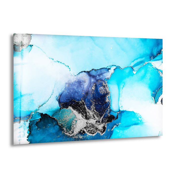 Blue with Silver Alcohol ink Glass Wall Art