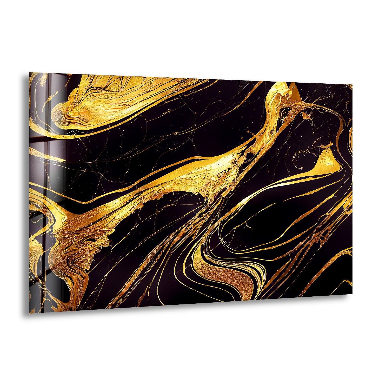 Black with Gold ink Abstract Glass Wall Art