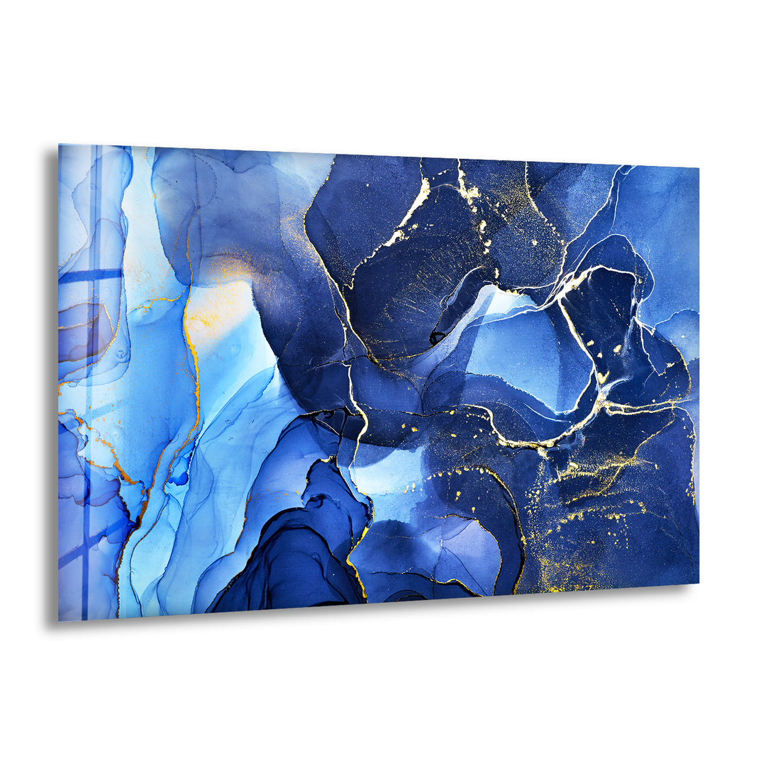 Alcohol ink Blue Abstract Glass Wall Art, print on glass, glass printed photos