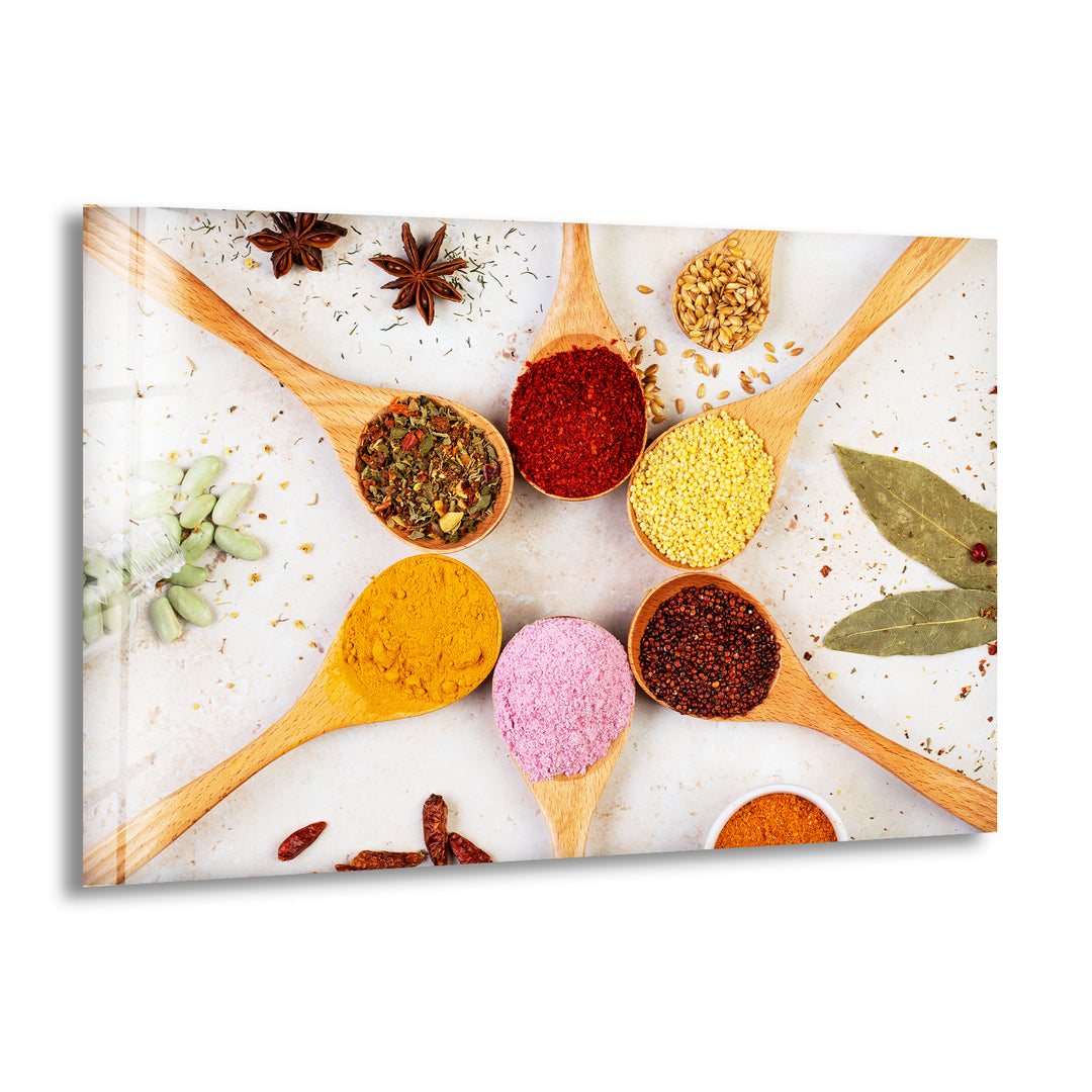 Mix Indian Spices Glass Wall Art, print on glass, glass printed photos