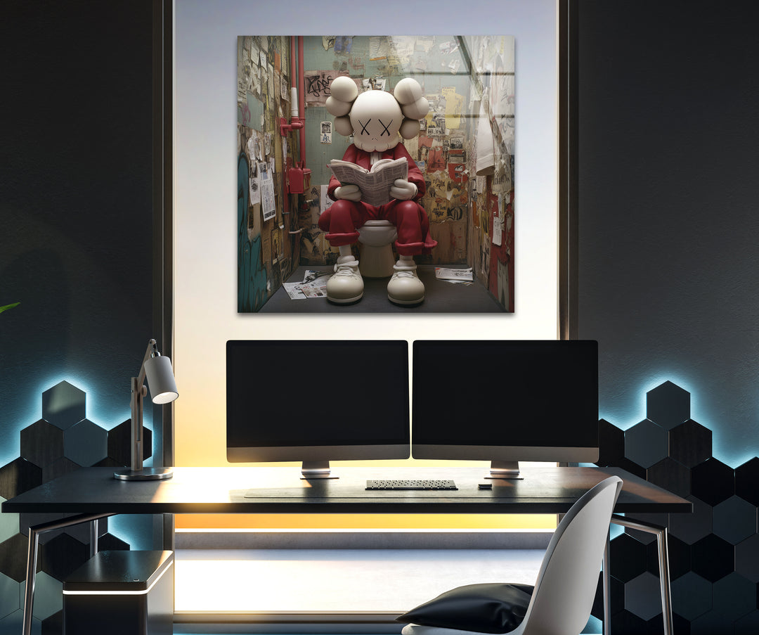 Kaws Reading Glass Wall Art glass pictures for Wall, glass prints wall art
