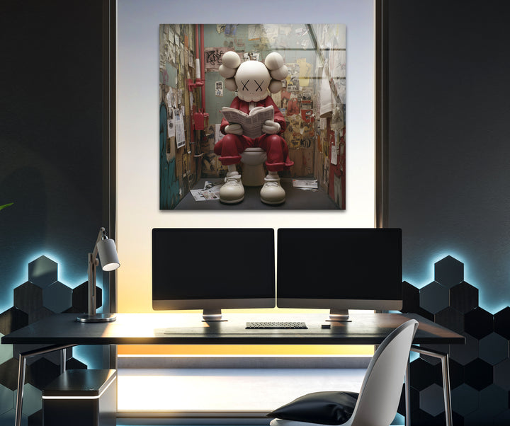 Kaws Reading Glass Wall Art glass pictures for Wall, glass prints wall art
