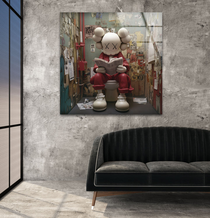 Kaws Reading Glass Wall Art glass photo prints, glass picture prints
