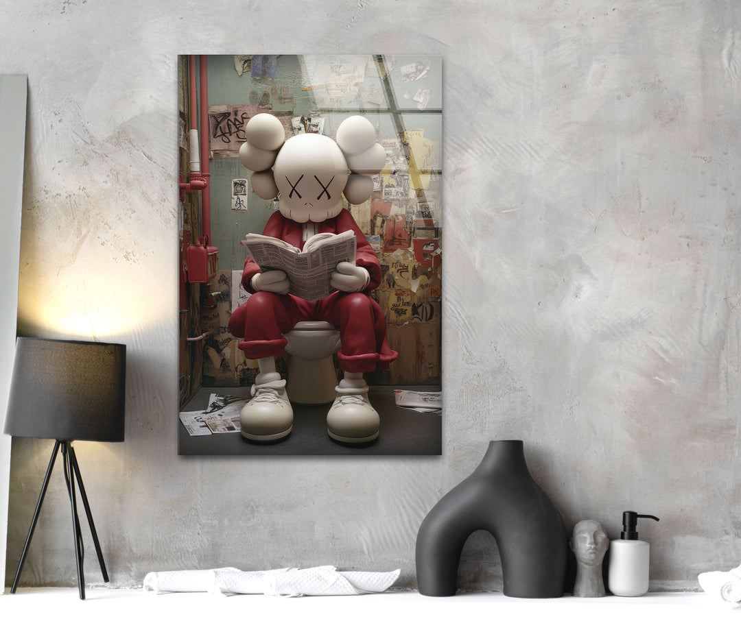 Kaws Reading Glass Wall Art large glass photo prints, glass wall photos
