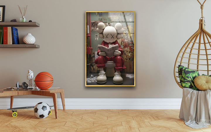 Kaws Reading Glass Wall Art custom glass photo prints, large glass prints
