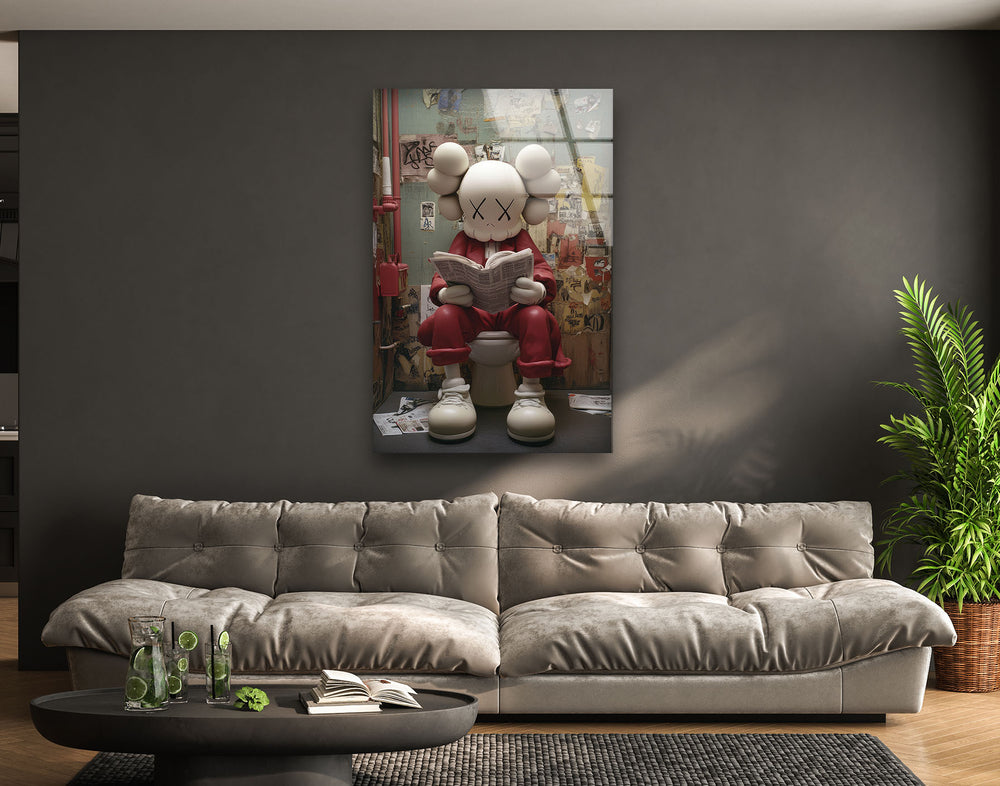 Kaws Reading Glass Wall Art Glass Printing Wall Art, Print photos on glass
