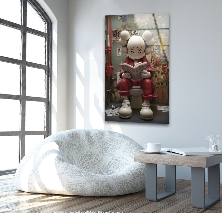 Kaws Reading Glass Wall Art picture on glass wall art, photos printed on glass
