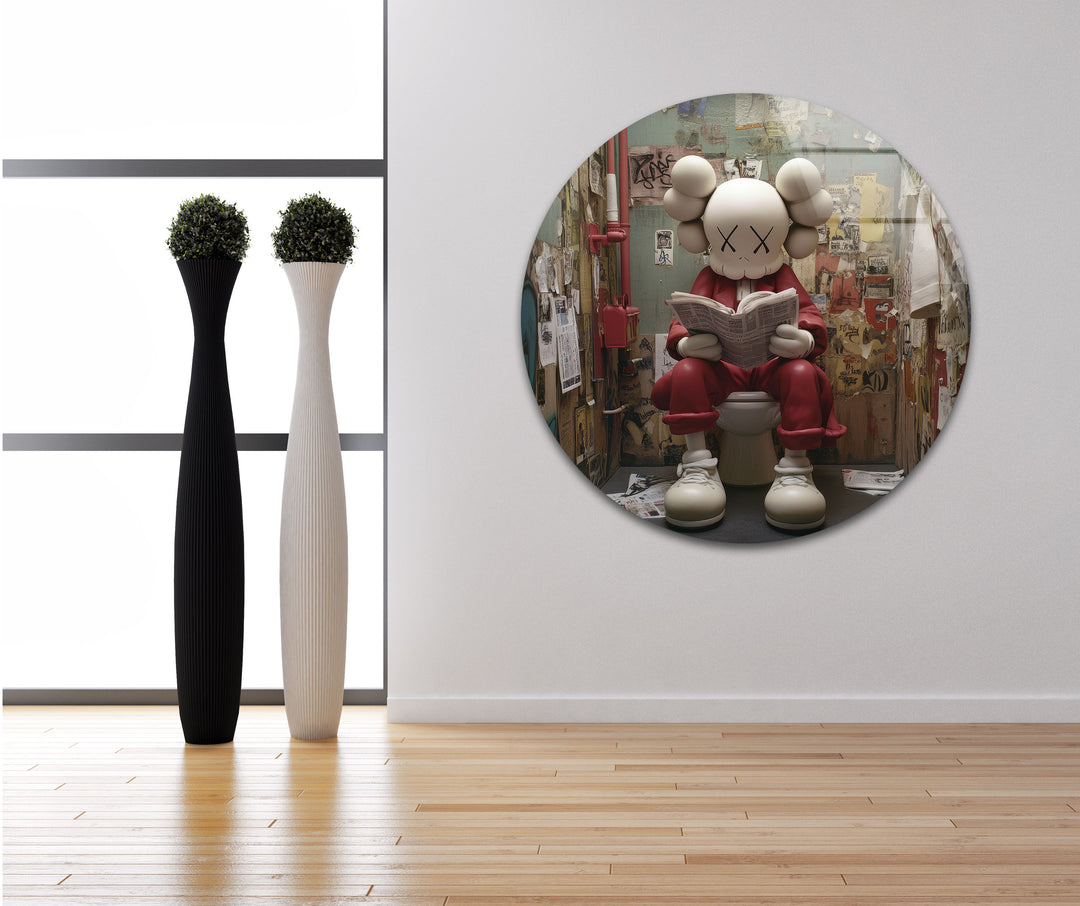 Kaws Reading Glass Wall Art print on glass, glass printed photos
